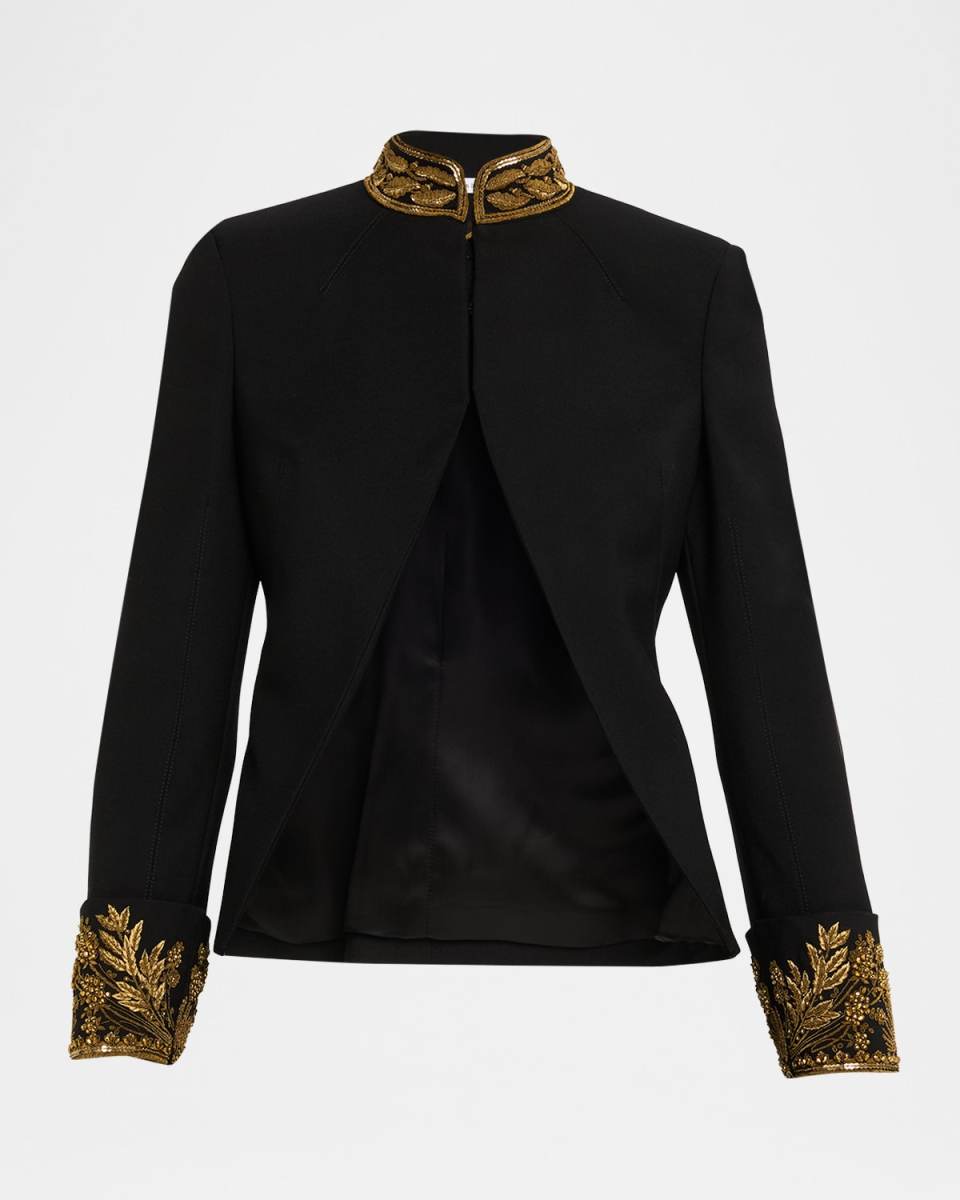 Embroidered Wool Stretch Gabardine Jacket